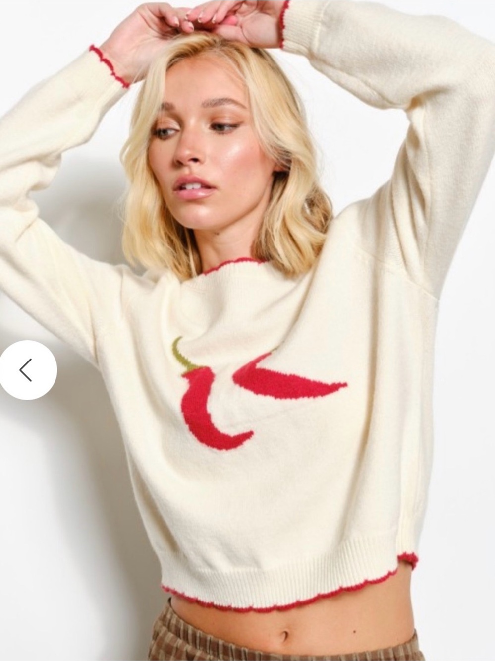 NWT Pretty Garbage Cream Knit Sweater with Red Chili - Picture 4 of 4